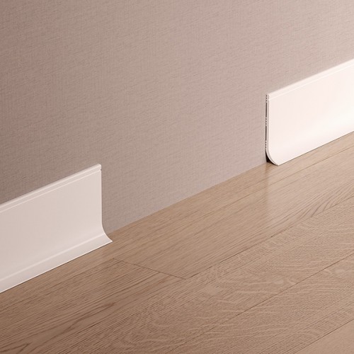 Плинтус напольный из дюрополимера Cosca Decor PL003 Белый 80*18 Плинтус напольный из дюрополимера Cosca Decor PL003 Белый 80*18